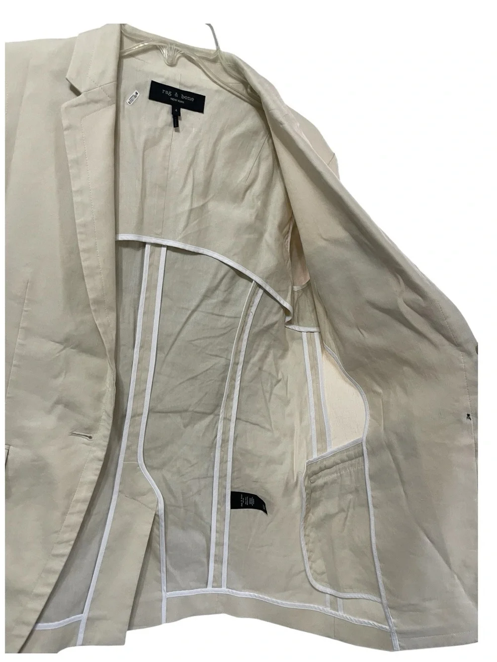 rag & bone cream linen spandex blend blazer one button minimalist neutral size 4